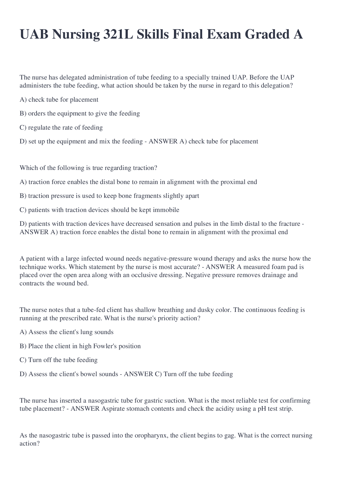 Preview image for UAB Nursing 321L Skills Final Exam Graded A